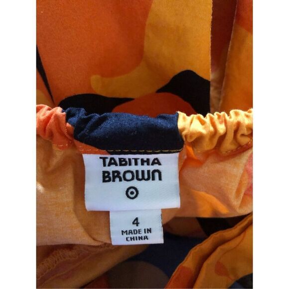 Tabitha Brown Tropical Floral Print Puff Sleeve Tie-Back Midi Dress SZ 4 - Picture 12 of 12